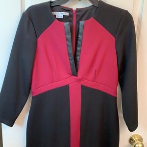 Maggy London dress w faux leather trim, like new.
